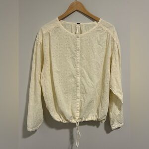 Free People Cotton Eyelet Stars Align Top, Cream, Size Large
